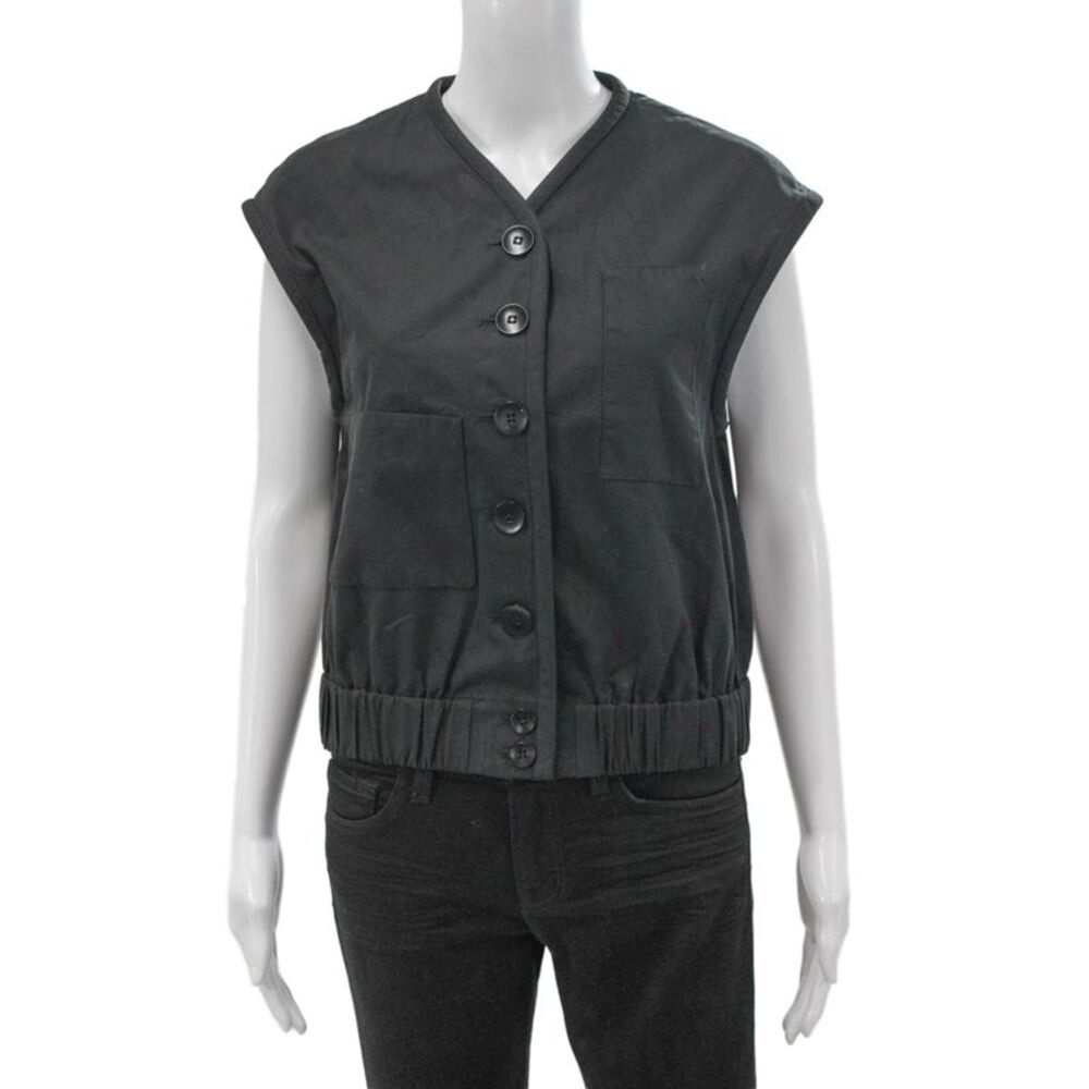 Tibi Womens Basic Sleeveless V Neck Cotton Button Solid Blouse Size 2XS